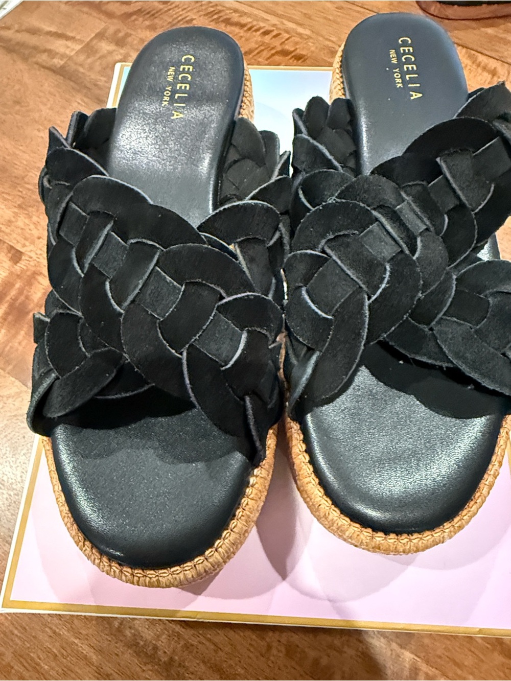 CECELIA NEW YORK Black Floral Wedge Espadrilles
